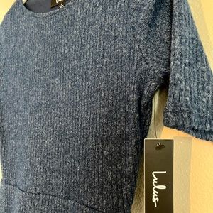 Brand new with tags Lulu’s blue ribbed knot skater dress.